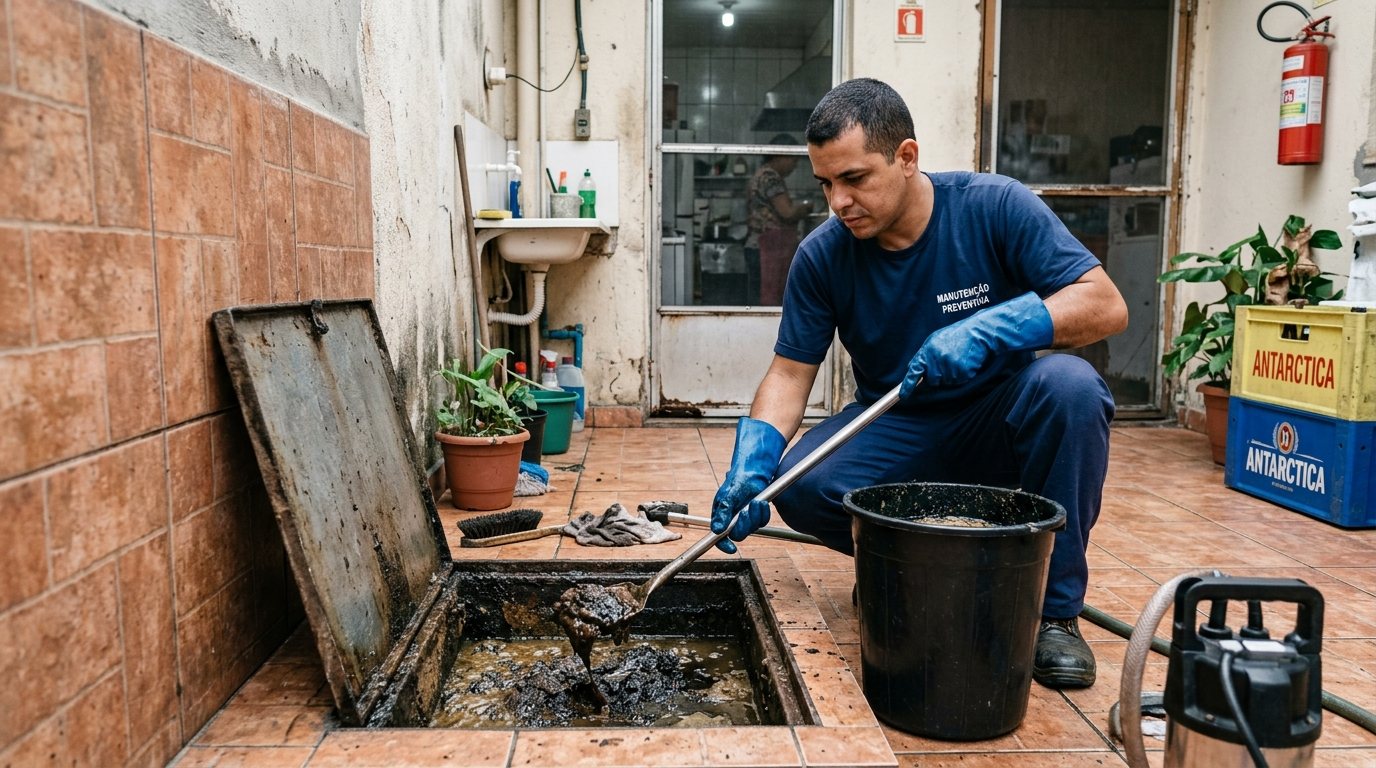 Limpeza de Caixa de Gordura com Equipe em Maringá‑PR